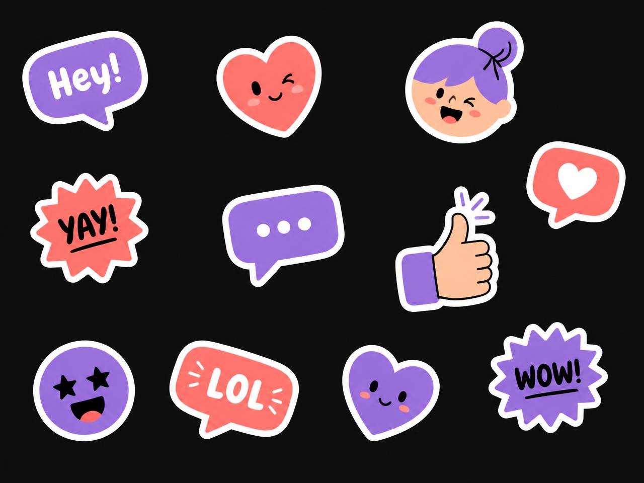 A collage of colourful die-cut chat stickers